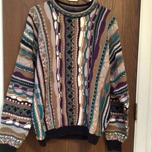 Bachrach men sweater beige green, Coogi style, 100% cotton, sz L